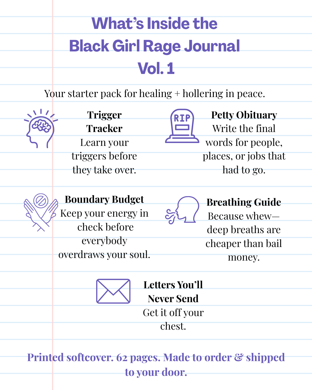 Black Girl Rage Journal™ Vol. 1 (Physical) | 62 Prompt Softcover Journal for Healing, Self-Care & Anger Release
